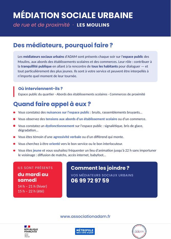 Flyer (verso) : Médiation sociale urbaine, de rue et de proximité