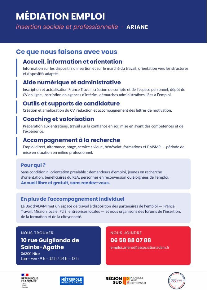 Flyer (verso) : Médiation emploi à L’Ariane