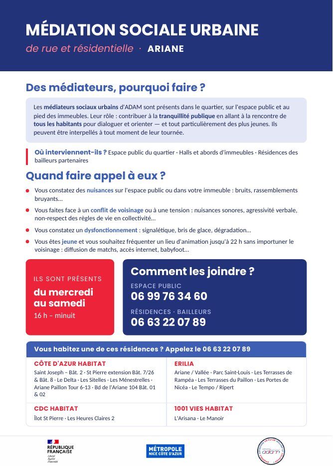 Flyer (verso) : Médiation sociale urbaine, de rue et résidentielle